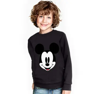 Kids Mickey Mouse Sweatshirt Black Round Neck Long Sleeve