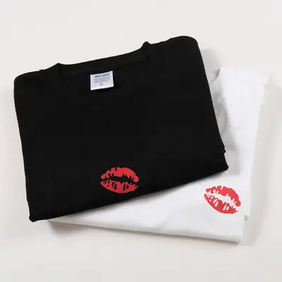 Black Red Lip Print Short Sleeve T-Shirt for Men Women