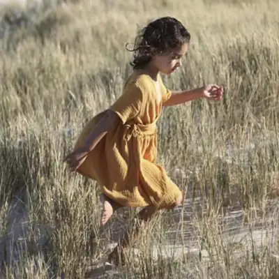 White Korean Style Cotton Linen Dress for Girls