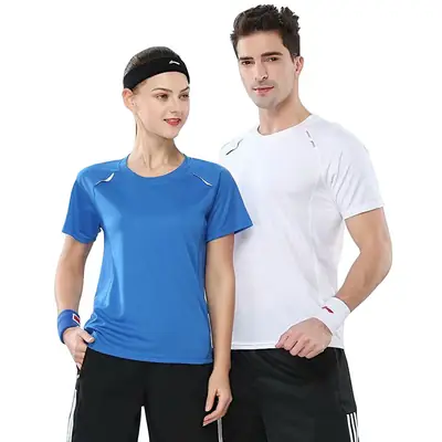 Men Women Black Athletic T-Shirt Quick Dry