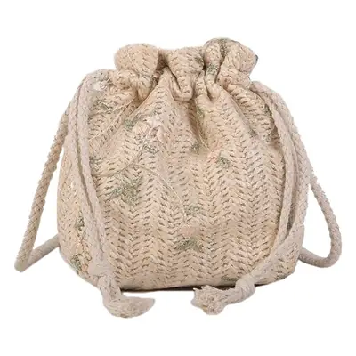 Women Woven Lace Drawstring Bag Beige 2022