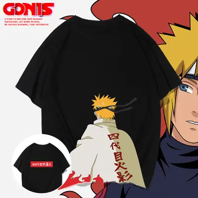Men Japanese Cartoon T-Shirt Black Summer Loose Fit