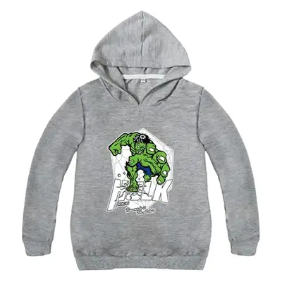 Gray Hooded Hoodie for Boys Girls Cartoon Print
