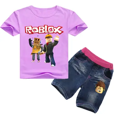 Roblox Printed Kids Top & Jeans Set White Blue