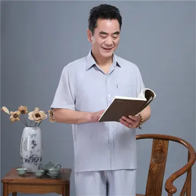 Men Linen Short Sleeve Shirt Chinese Style Summer Wear