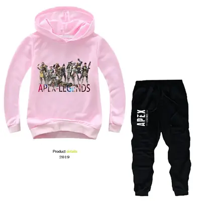Kids Korean Wave Hoodie Pants Set Light Blue Black