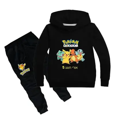 Kids Pokemon Hoodie & Trousers Set Red Black