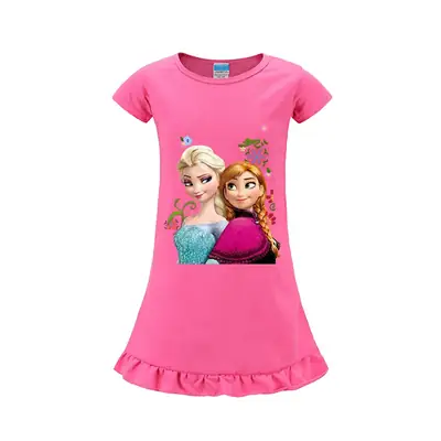 Girls Cartoon Print Pink T-Shirt with Ruffle Hem