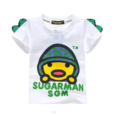 White Mugman Cartoon T-Shirt for Boys Girls Cross Border