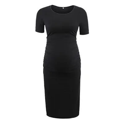 Black Maternity Gown Round Neck Short Sleeve 1503