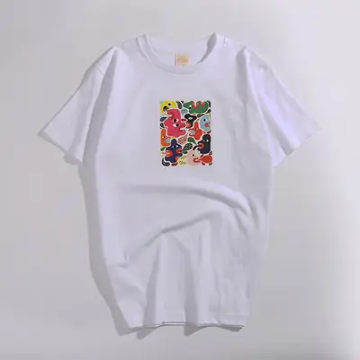 White Japanese Printed T-Shirt Thick Cotton Men Women