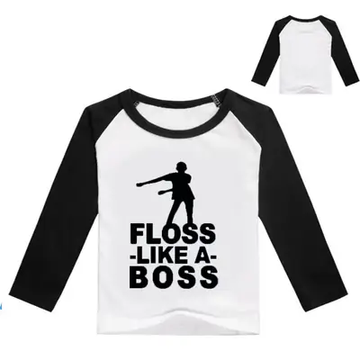 Kids Printed Long Sleeve T-Shirt White Floss Boss Design