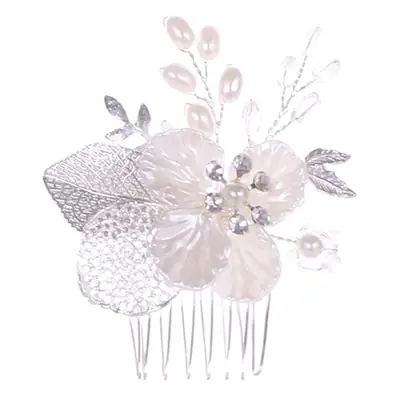 White Pearl Hair Comb with Leaf Design for Weddings