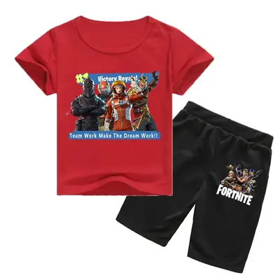 2019 Fortnite Kids Red Black Shorts Set