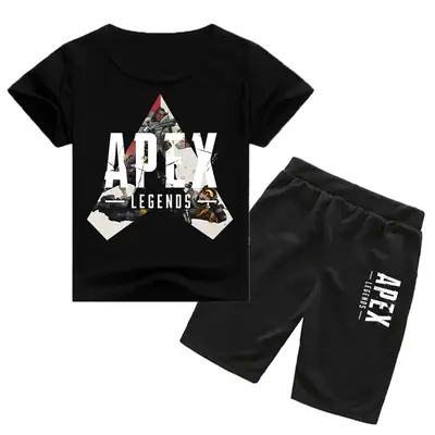 Children Korean Graphic T-Shirt & Shorts Set Yellow Black 0226