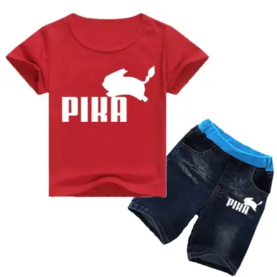 Pika Printed Red T-Shirt & Jeans Set for Boys