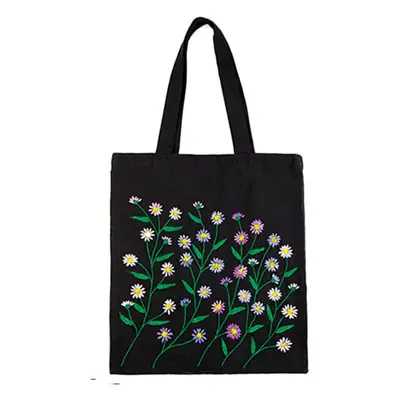 Black Canvas Sashiko Embroidered Shoulder Bag