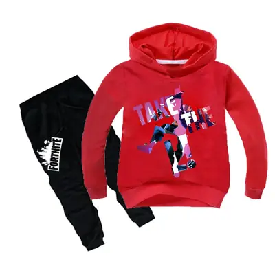 Red Printed Hoodie & Black Trousers Set for Kids