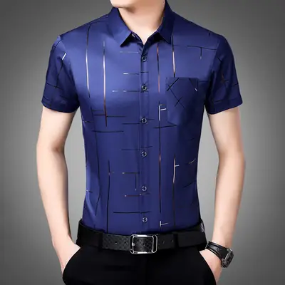 Men Black Printed Short Sleeve Shirt with Belt