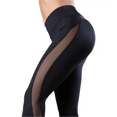 Women High-Waisted Mesh Yoga Pants Gray Patchwork Butt Lifting