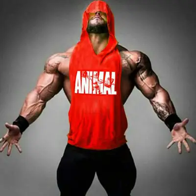 Yellow Hooded Fitness Vest with ANIMAL Print Large Split Design