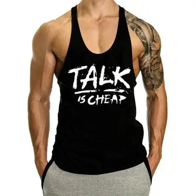Men's Black Talk Is Cheat Sleeveless Workout Vest