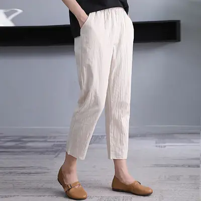 Women Linen Cropped Pants Summer 2025