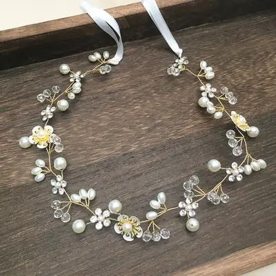 Korean Hair Band for Girls with Pearl & Crystal Flower Design