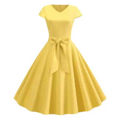 Red V-Neck Casual Swing Dress for Women