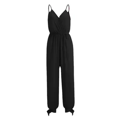 Black Floral Long Jumpsuit with Deep V Neck and Backless Design