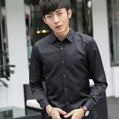 Men's Light Blue Slim Fit Business Shirt Long Sleeve