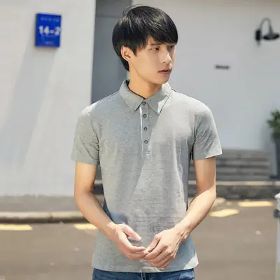 Men's Gray Short Sleeve T-Shirt with Lapel Jacket Design