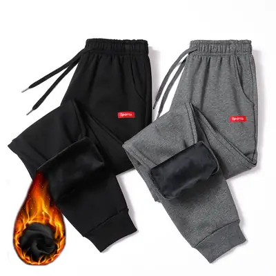 Men Fleece Lined Winter Sweatpants Grey Black