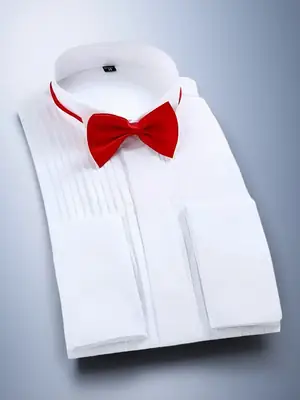 White Long Sleeve Tie Shirt Men Party Stage Choir Student