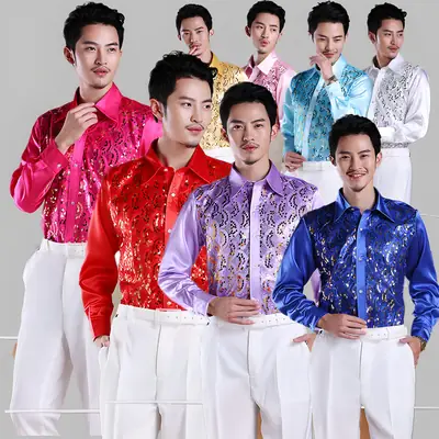 Men's Pink Printed Evening Party Shirt with Black Pants