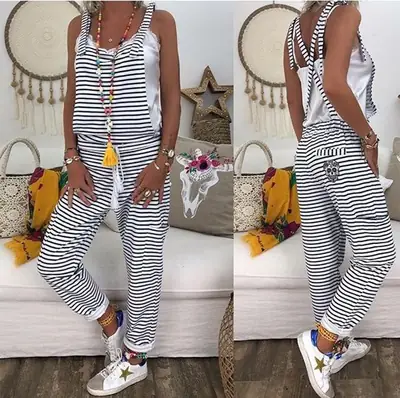 Women Striped Casual Pants with Skull Embroidery Denim Jacket