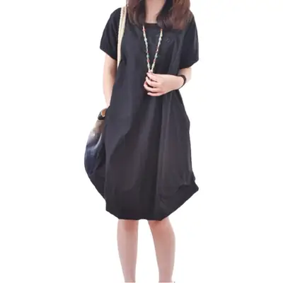 Korean Style Women's Large Loose Pleated Dress