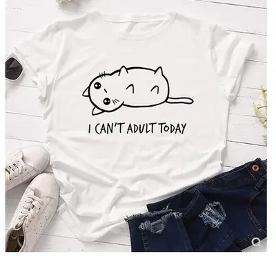 Unisex Cat Print T-Shirt I Can't Advlt Today