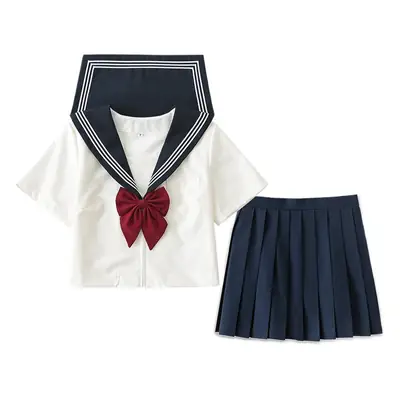 White Japanese Style Women's Navy Blue School Uniform Top