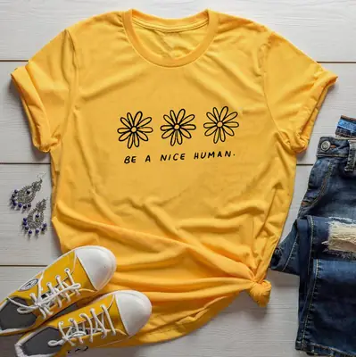 Men Women Floral Print T-Shirt Grey Be Nice Human
