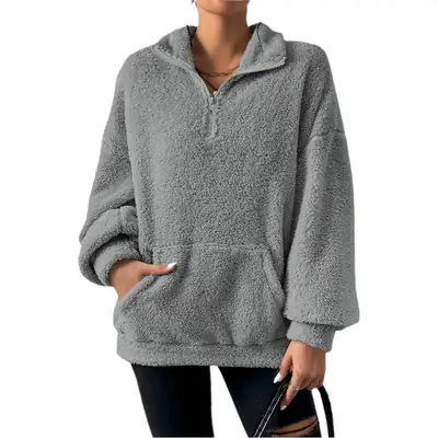 Women's Cream Fleece Hoodie with Zipper Front