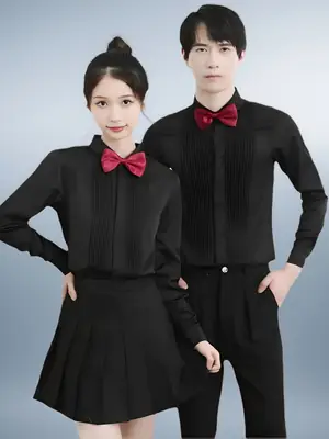 2025 New Male Student Long Sleeve Slim Black Cotton Shirt