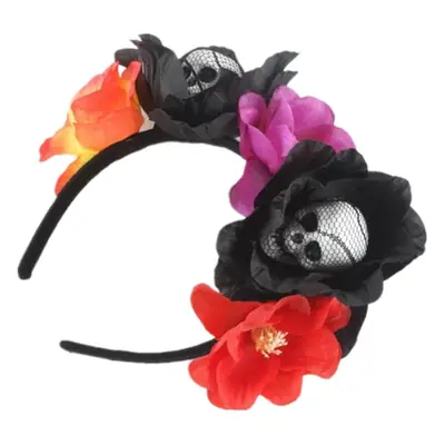 Red Floral Skull Headband for Halloween Party