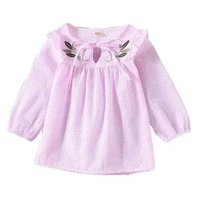 2019 Girls Cotton Embroidered T-Shirts Pink Blue