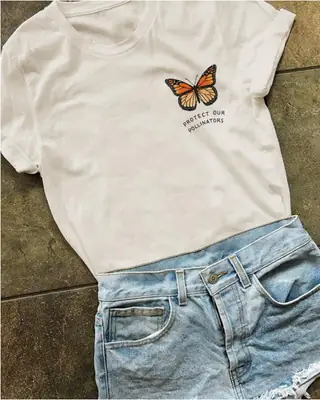 Women White Butterfly Printed Cotton T-Shirt Short Sleeve