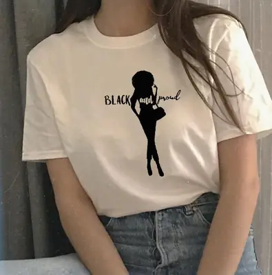Black & Proud Women's T-Shirt Short Sleeve European American Streetwear