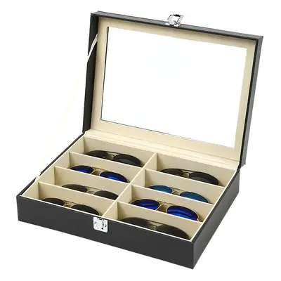 Flip Pu Leather 8-Slot Glasses Case with Mirror