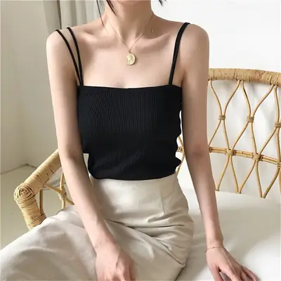 Women Black Slim Knit Camisole Summer Top
