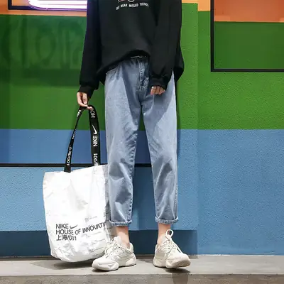 Men's Loose Cropped Jeans Summer Light Blue Radish Style