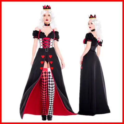 Halloween Queen of Hearts Cosplay Dress Black Red